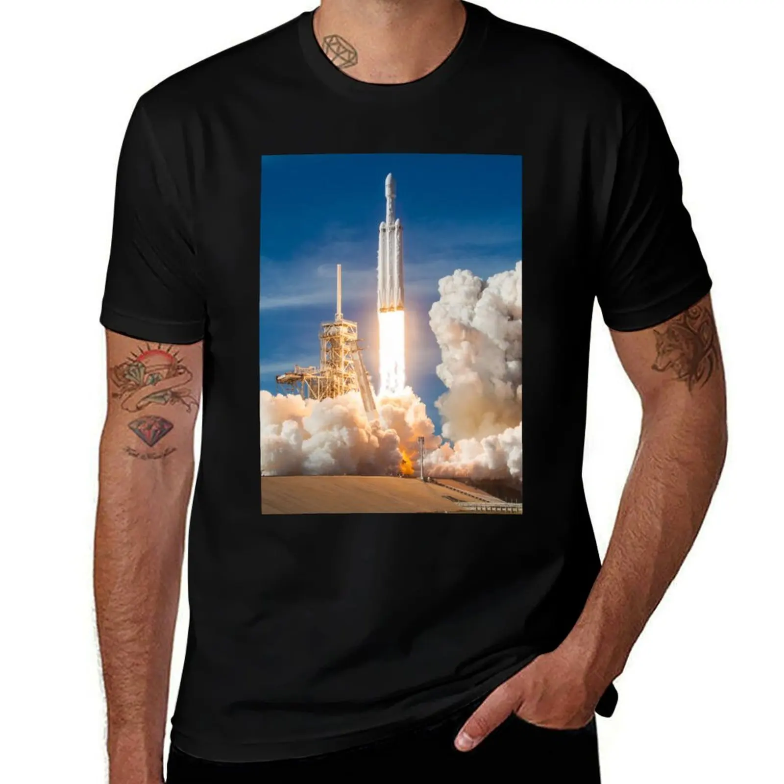 Camiseta SpaceX Falcon Heavy Liftoff (resolución 8K) Camiseta de trabajo para exteriores para hombre