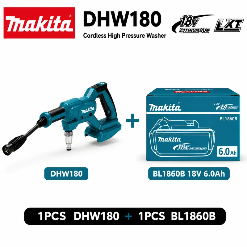 Original Makita DHW180 Tragbarer Hochdruckreiniger Kabellos 18V Akku-Reiniger Drahtlose Wasserspritzpistole für Auto LKW SUV Fahrrad Motorrad Garten Terrasse Zaun Außenreinigung Kompatibel mit Makita