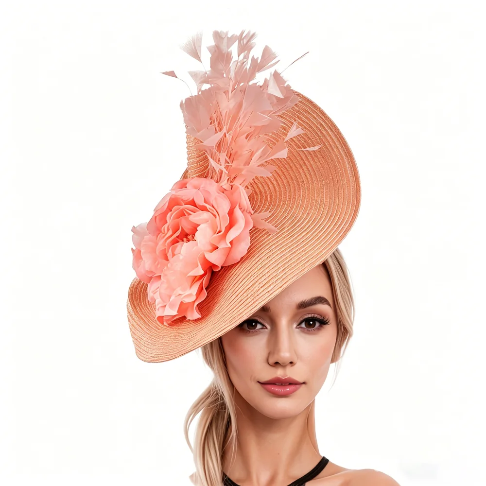 

Эффектная шляпка-фасцинатор с перьями, соломенная, ручной работы, для чаепития, в стиле Кентукки, с цветочным декором, женская шляпка-фасцинатор, шляпка-пилюлька для Дерби