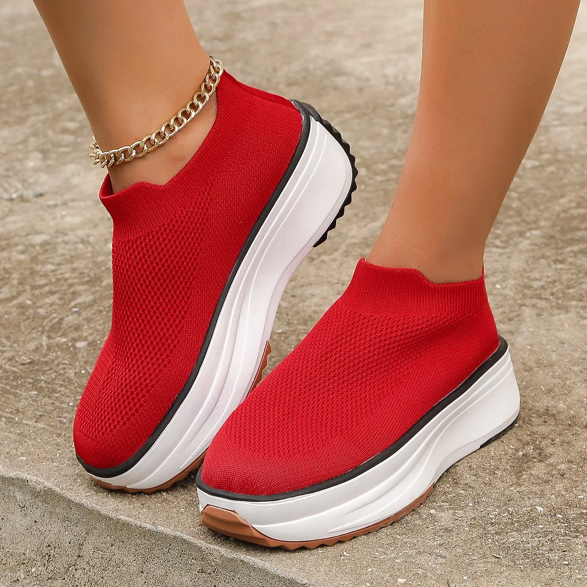 2023 Autumn Round Head Thick Bottom Designer Shoes Large Size 35-43 Women Boots Stretch Fabric Sports Low-top Women's Shoes