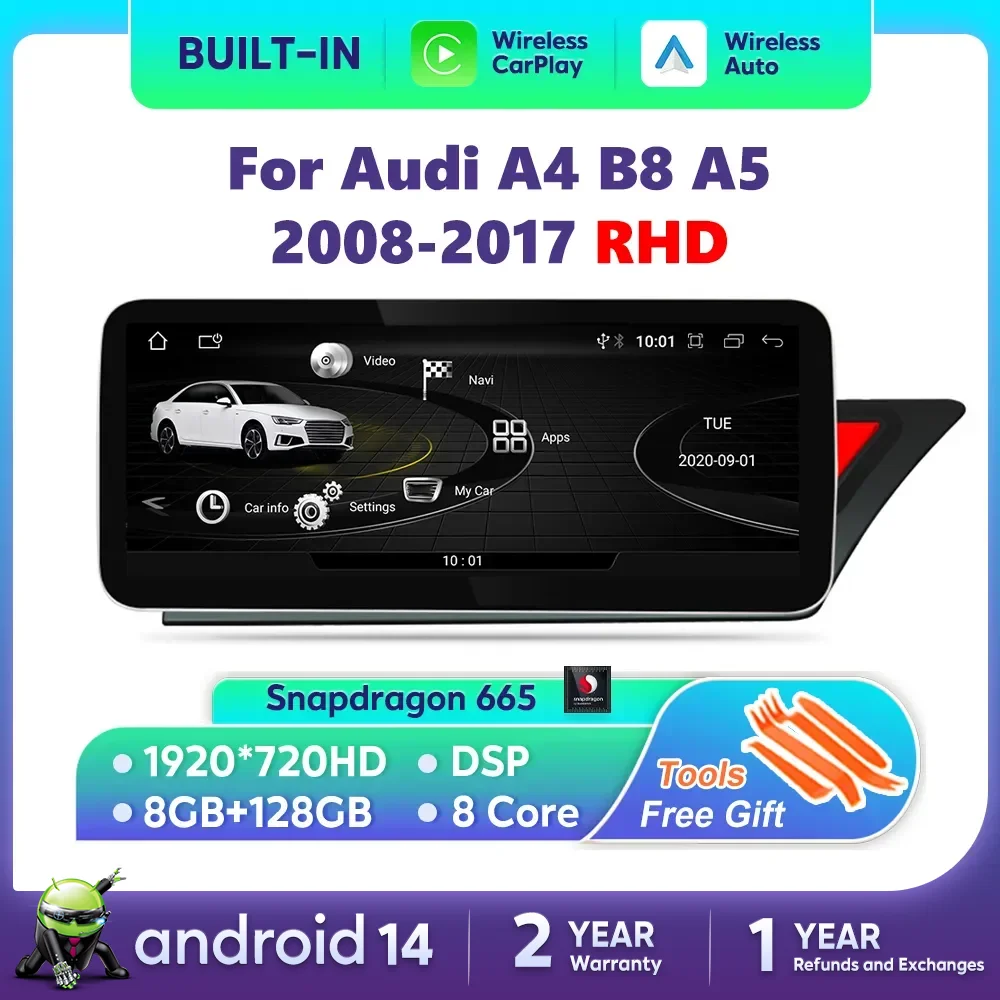 

Android 14 Car GPS Navi Radio For Audi A4 B8 A5 2008-2017 RHD WiFi 8+128GB IPS Screen Auto Stereo CarPlay Multimedia 4G SIM