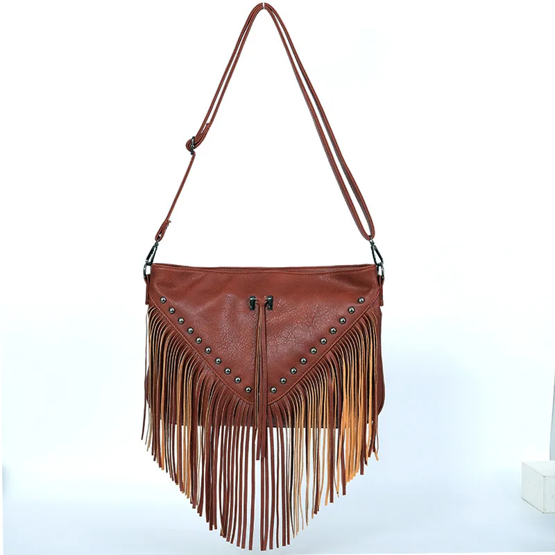 European and American Style Rivet Fringe Tassel Messenger Bag Women Hobo Shoulder Bags Shopper Crossbody Handbag Bolsa Feminina