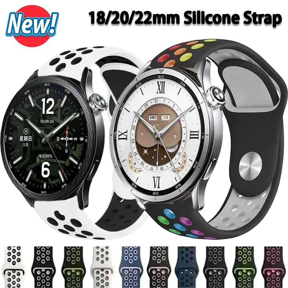 18/20/22mm Silicone Strap for Xiaomi Watch S5-4-3 Breathable Bracelet Oneplus 4/Lite/3/2 Amazfit Bip 6 5 Max OPPO Watch X3 Mini