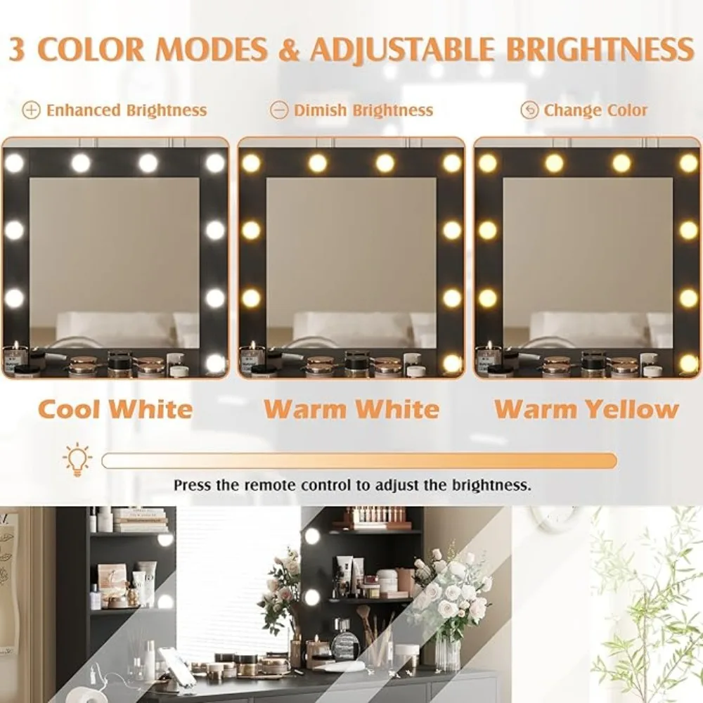Vanity Desk with Mirror Power Outlet and 10 Lights Makeup Table with 7 Drawers 3 Color Modes Available image 4