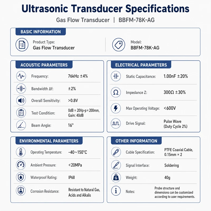 78kHz ultrasonic natural gas flow detection sensor for flow meters, high temperature and corrosion resistant sensors