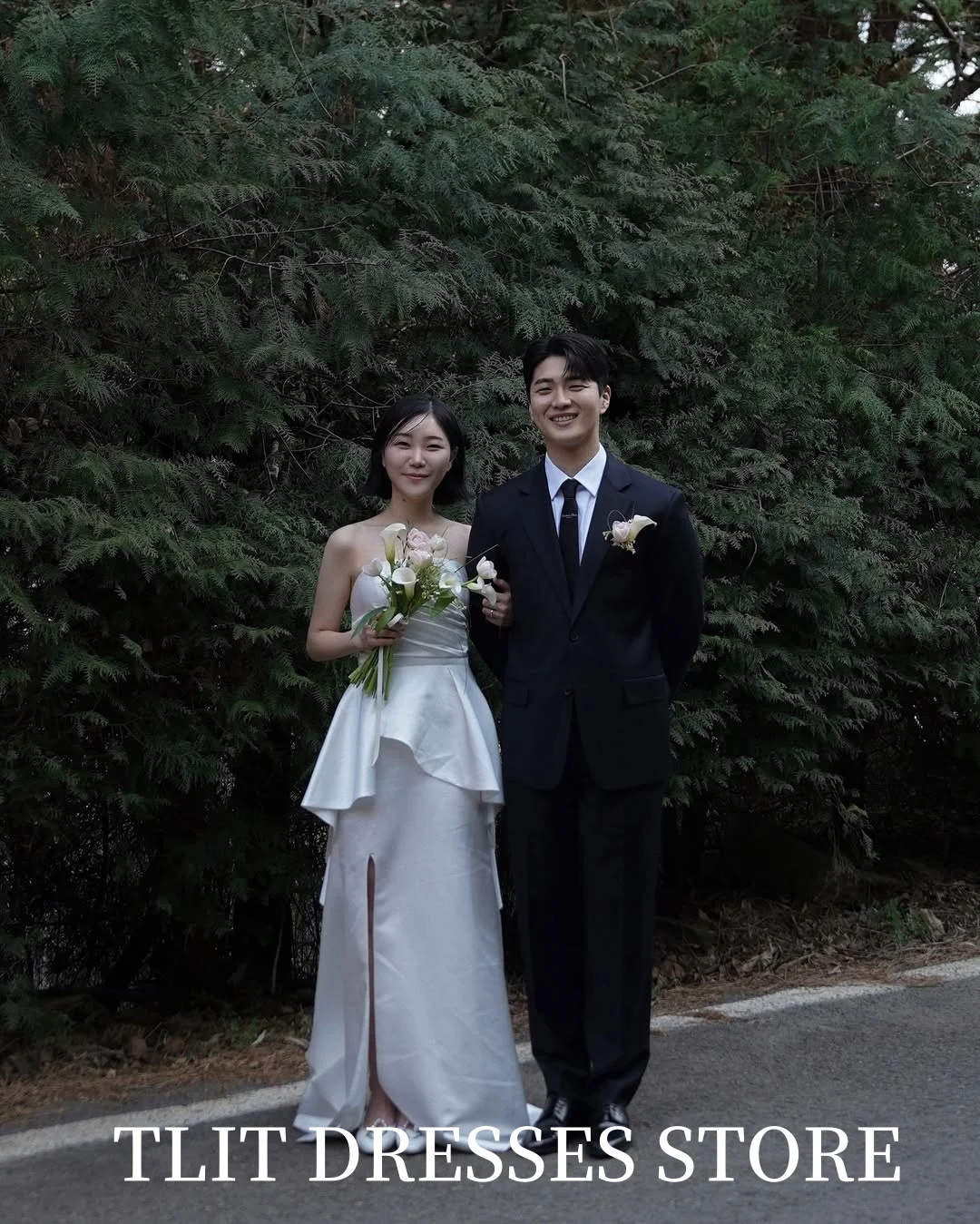 TLIT Simple White Soft Satin 2-pieces Wedding Dresses Korea Wedding Dress Photo Shoot High Side Split Bridal Gowns Customized