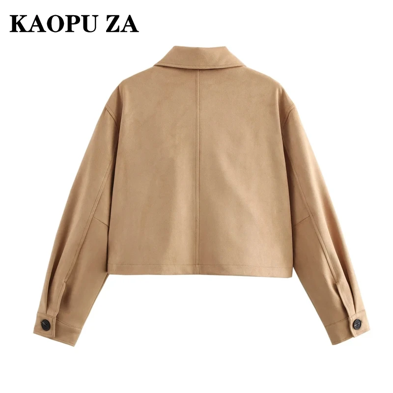 KAOPU ZA 2024 Autumn Woman Fashion Faux Leather Outerwear Coat Edgy Winter Female Turn-down Collar Long Sleeve Leather Jacket