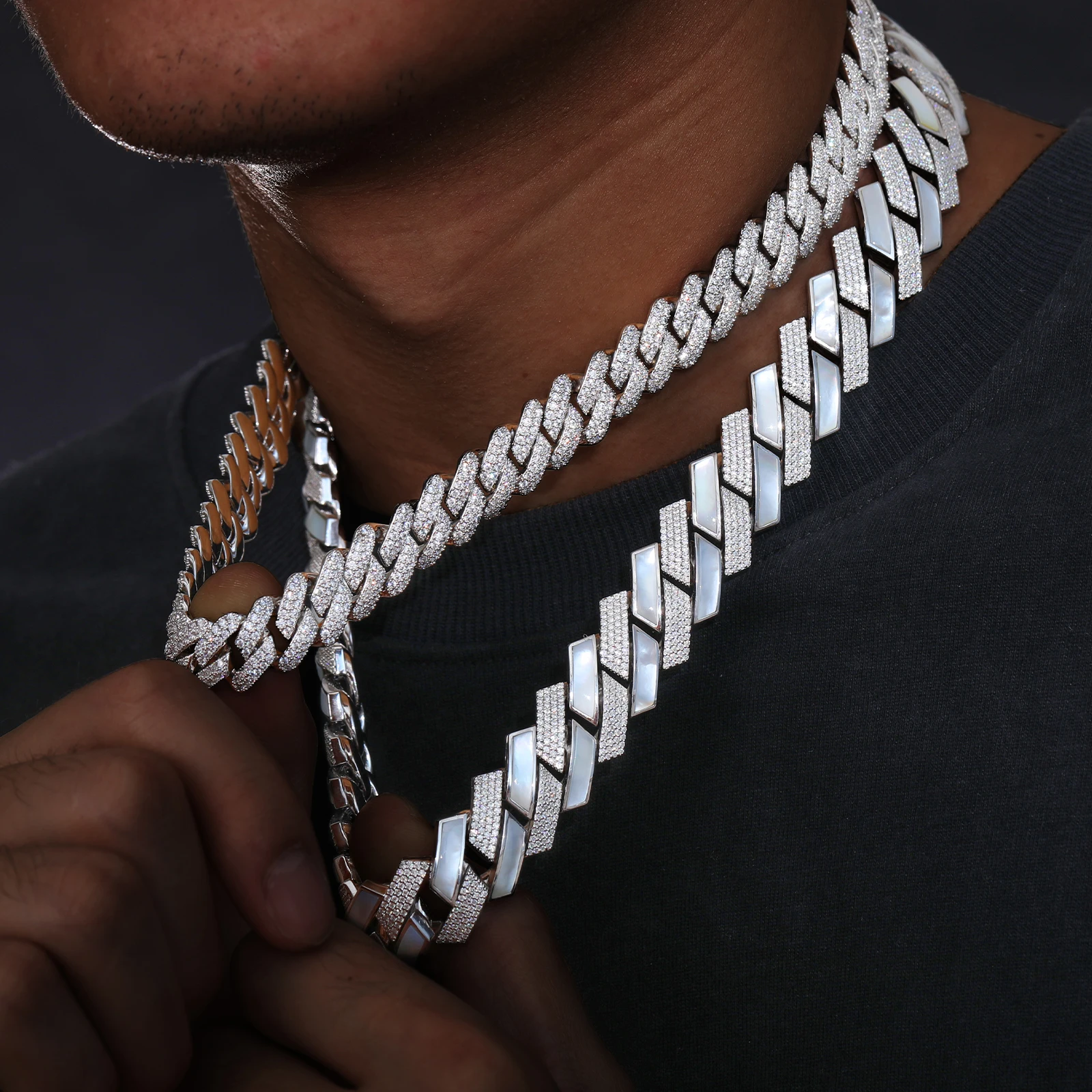 18mm Handmade Setting Shell Cuban Link Chain Pass Diamond Tester 925 Sterling Silver VVS Moissanite Iced Out Cuban Necklace...