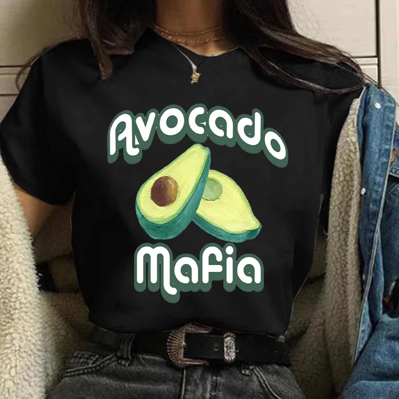 

Women's T-shirt Funny Avocado Print Graphic T Shirt Summer Streetwear Aesthetic Clothing Black Shirt and Blouse for Female Tops