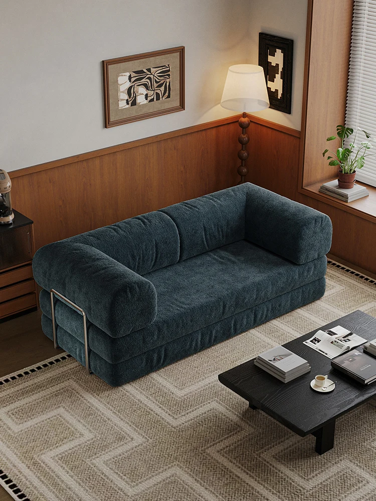 중세풍 코듀로이 원단 일자형, 소형 아파트 거실 침실 겸용, 접이식 소파 침대