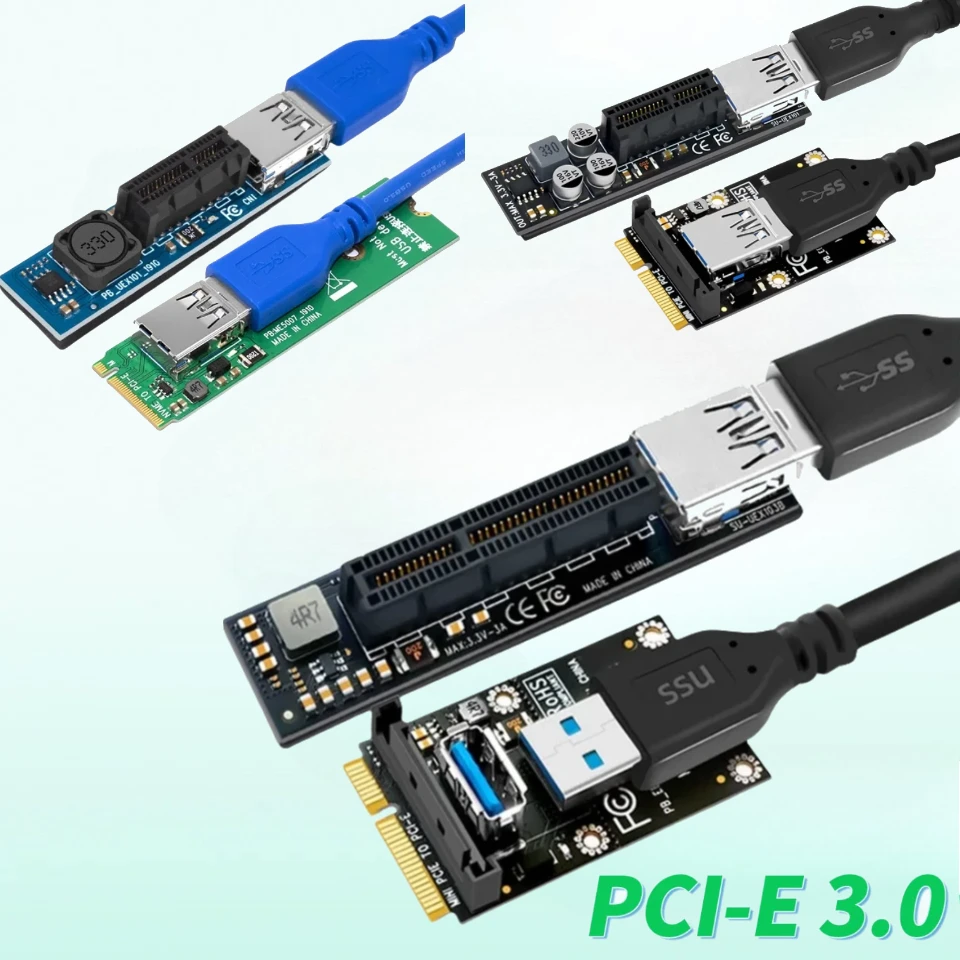 Mini PCI-E/ NVMe M.2 To PCI-E X1/X4 Riser USB 3.0 PCI Express 1X 4X Extension Cable Adapter Card Expansion Power Module -Desktop