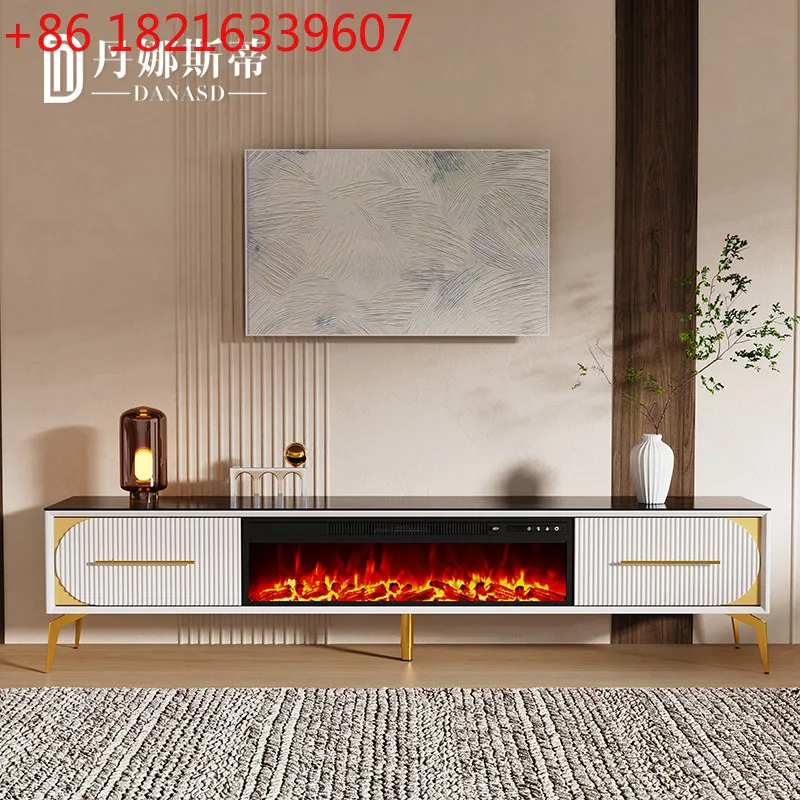 

Light luxury TV cabinet living room European simulation flame solid wood rock slab decorative mantel heating furnace