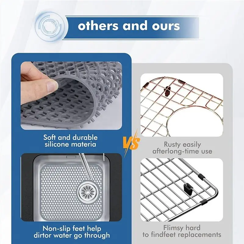 AEE3-Silicone Sink Mat, 2 Pack Sink Protectors For Kitchen Sink, Folding Non-Slip Heat Resistant Sink Mat