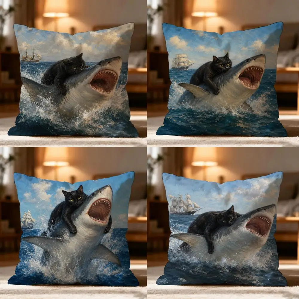 Cat Shark Pillow Case Cushion Cover Soft Washable Pillow Case Multi-Scene For Couch Bed Travel Office Use