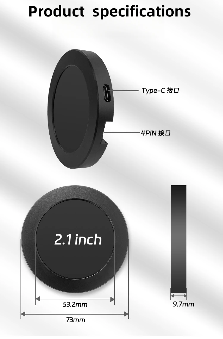 Portable 2.1-in IPS Water-Cooled Secondary Screen Comapct Round LCD Display Computers Host CPU GPU Temperature Monitoring Screen