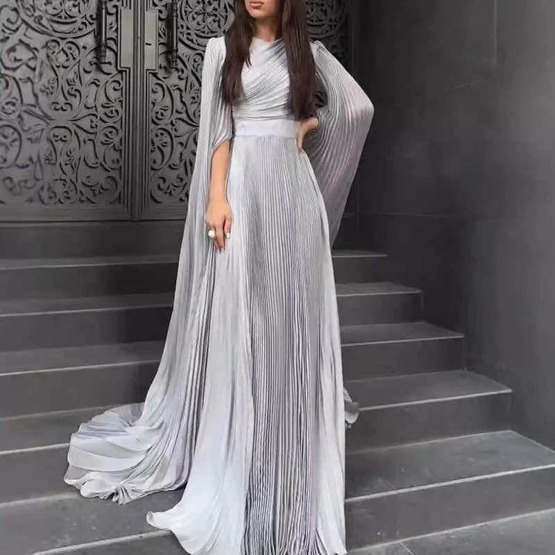 Elegant Solid Color Pleated Robe Dress Fashion High Waist Slim Evening Dress 2024 Autumn Women's O-neck Long Sleeve Party Dress - AliExpress 200000345 Elegant Solid Color Pleated Robe Dress Fashion High Waist Slim Evening Dress 2024 Autumn Women's O-neck Long Sleeve Party Dress - AliExpress 200000345