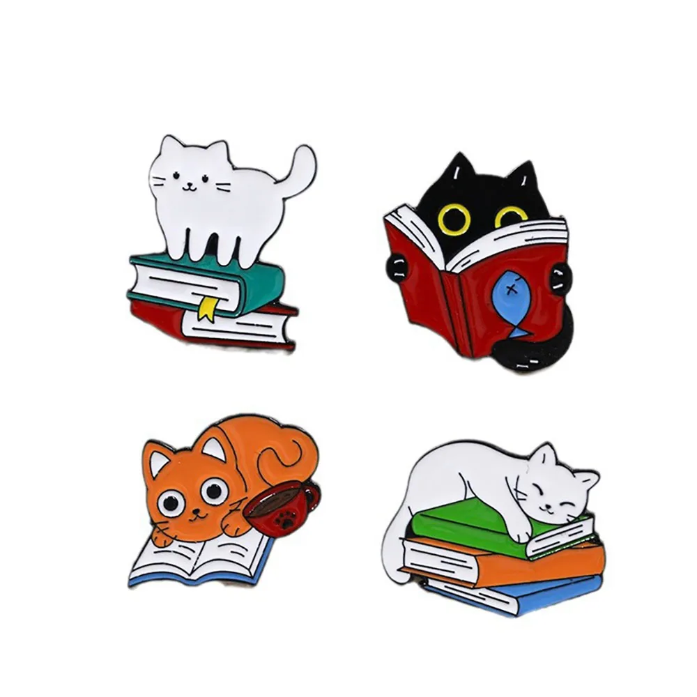Cute Reading Cat Brooch Pin - Cartoon Book Lover's Accessory for Clothing Bag Scarf Personalized Party Badge