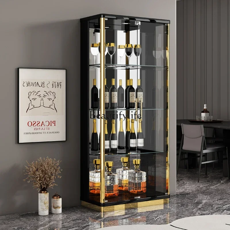 

3Light Luxury Wine Cabinet Modern Minimalist Living Room Household Glass Door Display Cabinet High-End Atmosphere