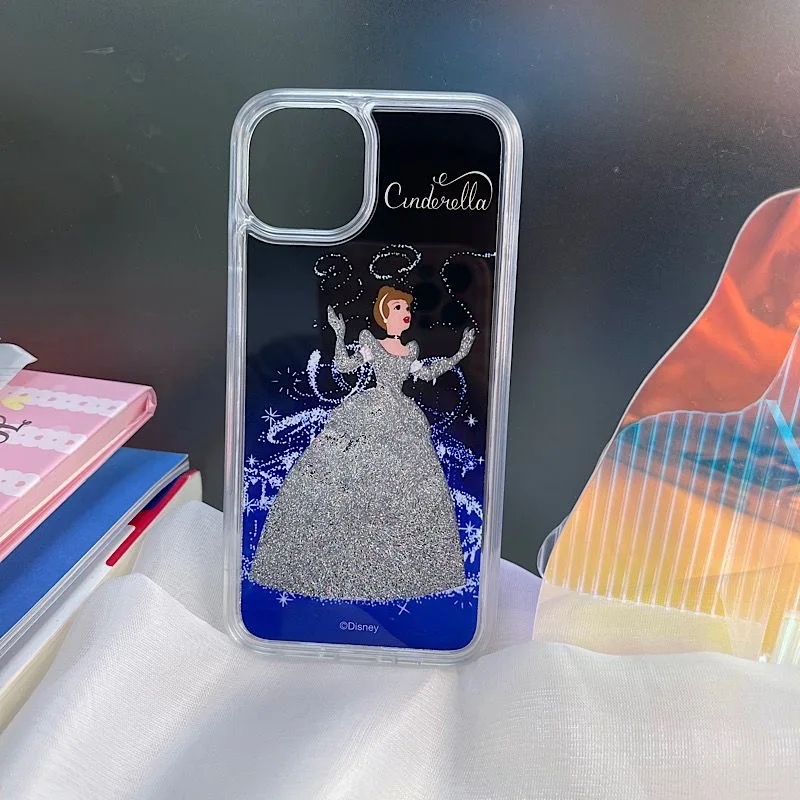 Cute Cartoon Cinderella Princess Glitter Cinderella Liquid Quicksand Phone Case For iPhone 11 12 13 14 15 16Pro Max Cover