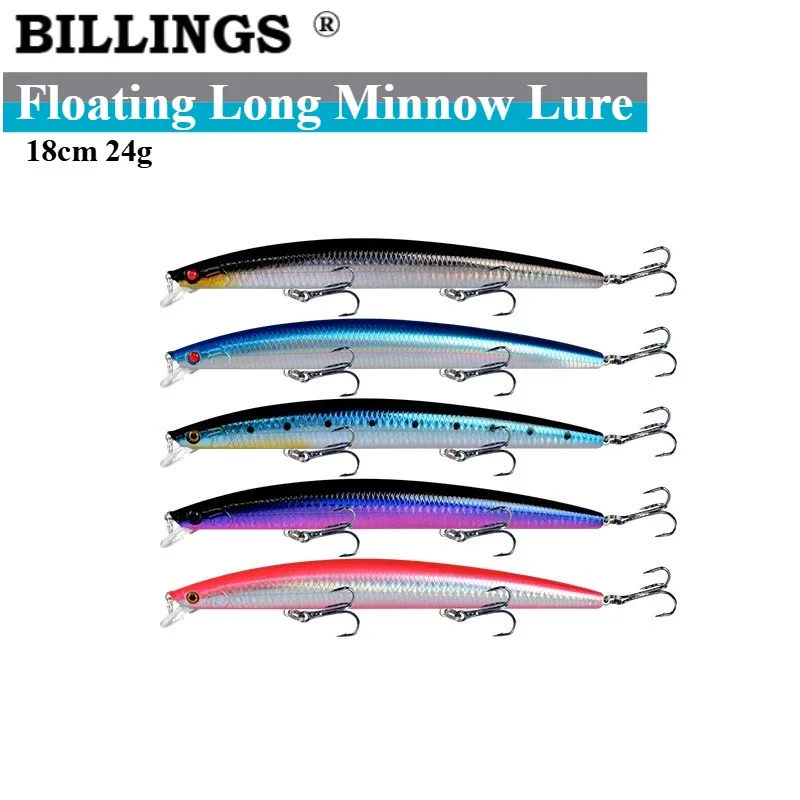 BILLINGS 1 Stück Langer Schlanker Weitwurf-Angelköder 18cm/24g Schwimmender Kunstköder mit Scharfen Haken Salzwasser-Angelausrüstung