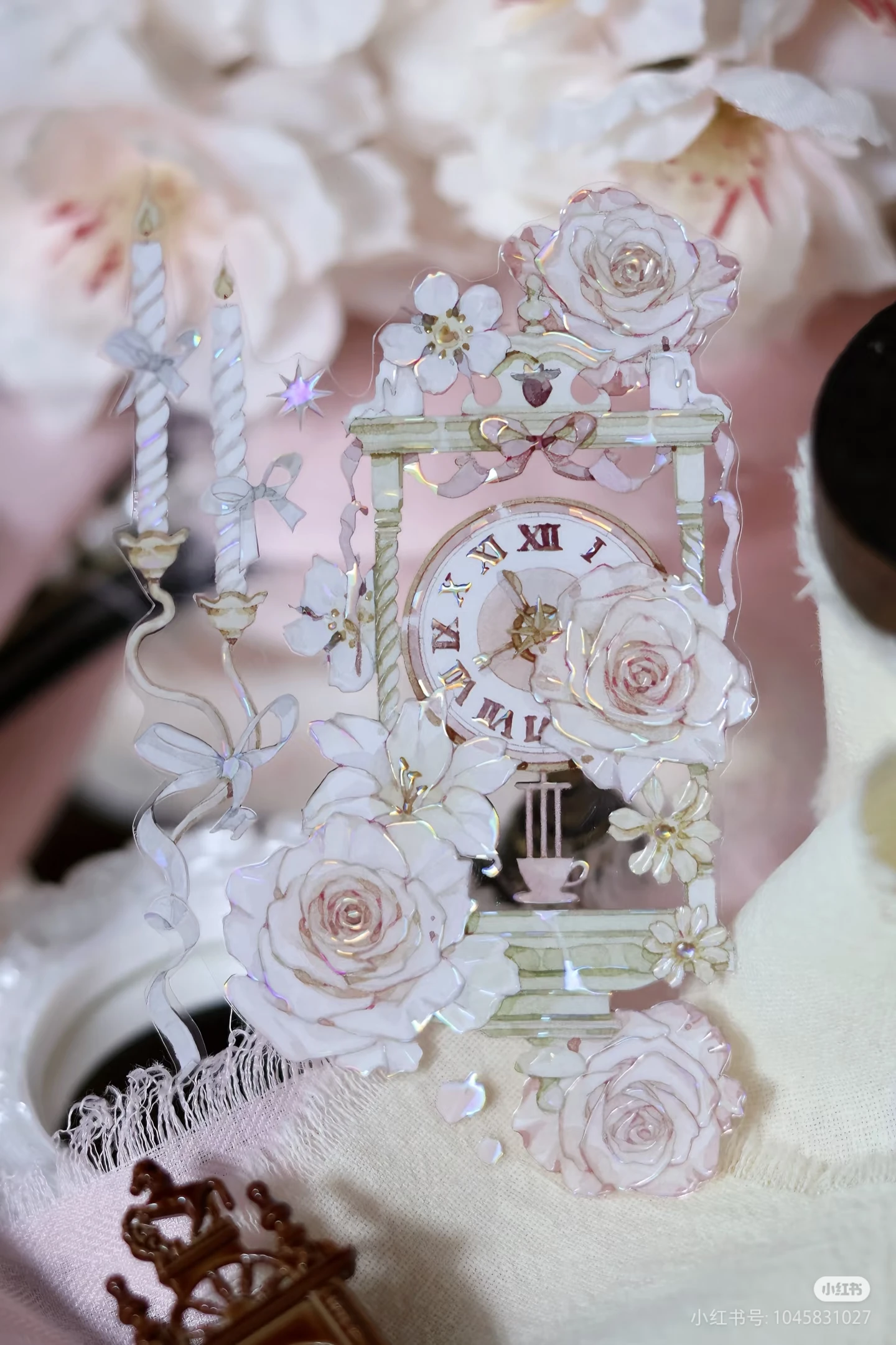 

Pastel Color Rose Floral Clock Washi PET Tape Shiny
