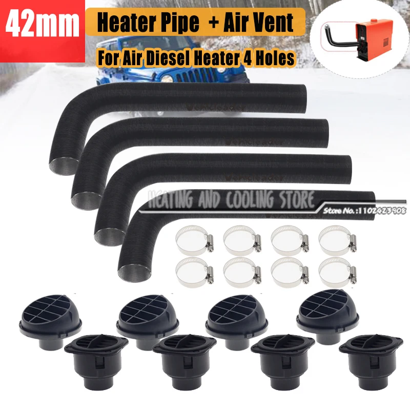 4pcs Heater Pipe+4pcs Air Outlet Vent 42mm Car Truck Warm Air Outlet Vent Hose Clips Set For Parking Heater  Webasto Eberspacher