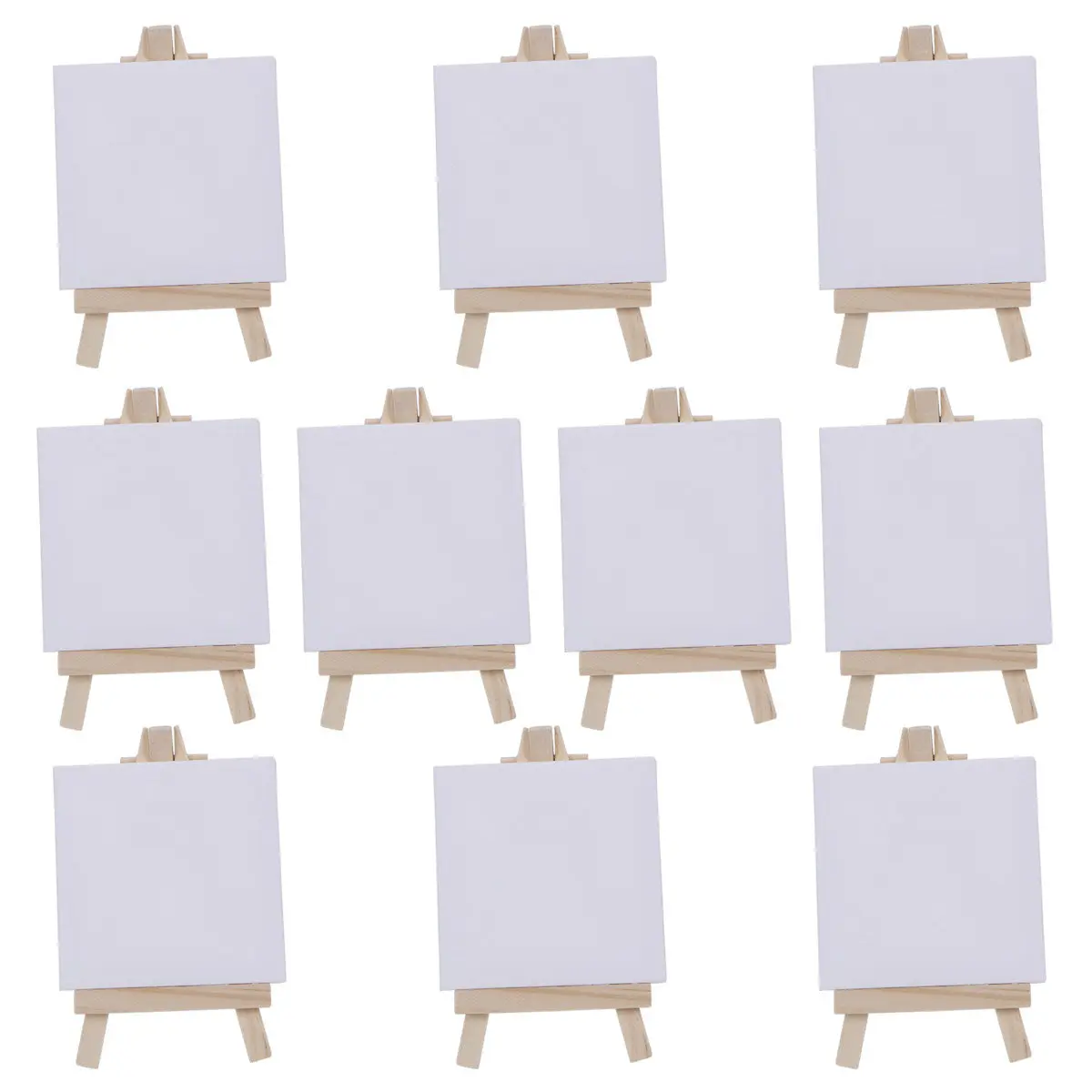 10Pcs Mini Canvas and Easel Set Wood Lightweight Painting Easel for Small Artworks Cards Smartphones Menus Wedding