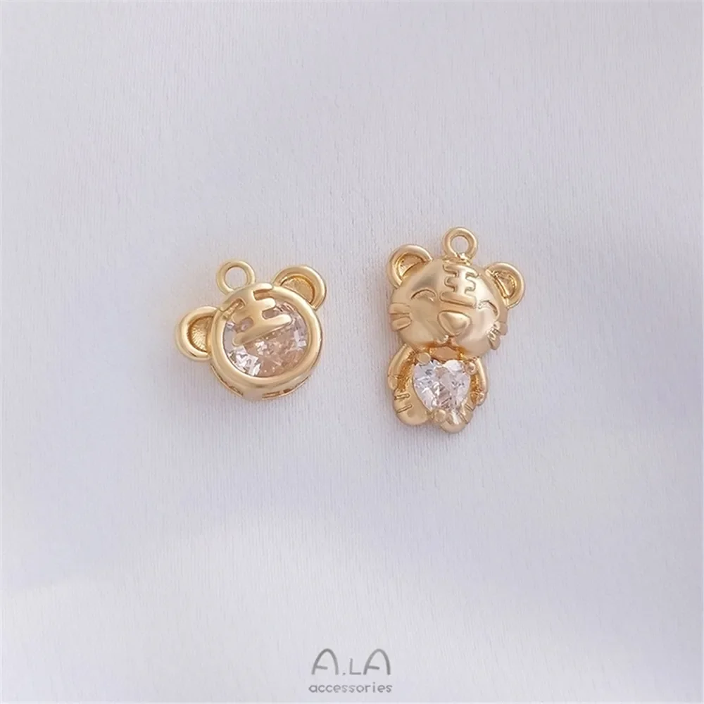 14K Gold Plated zirconium cartoon tiger head pendant cute little tiger pendant DIY Zodiac bracelet accessories