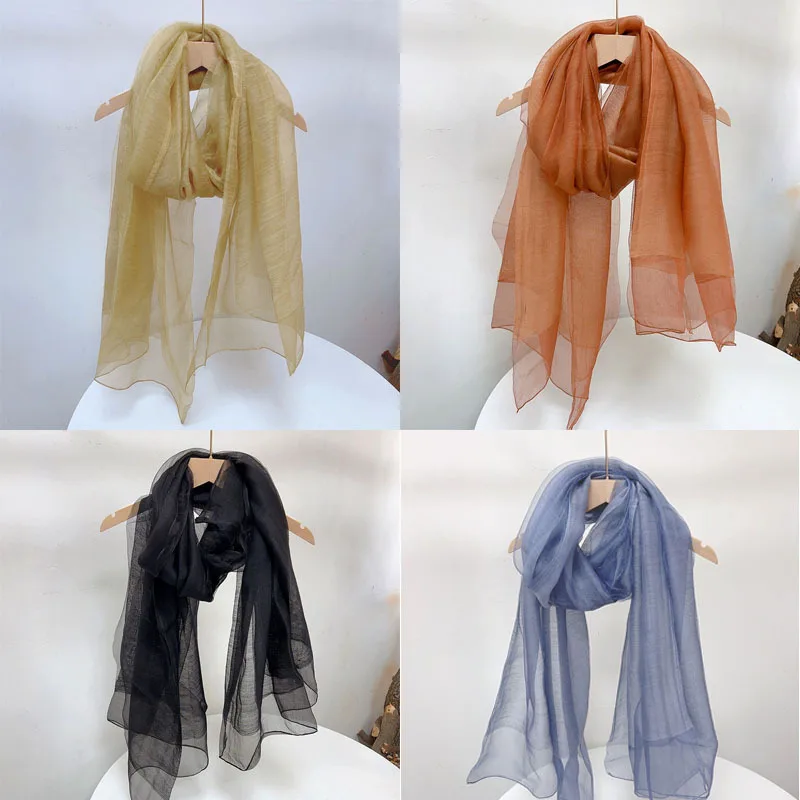 Fashion Spring And Autumn Thin Silk Wool Scarf Lengthened Long Lady Warm Shawl Double Layer Silk Scarves