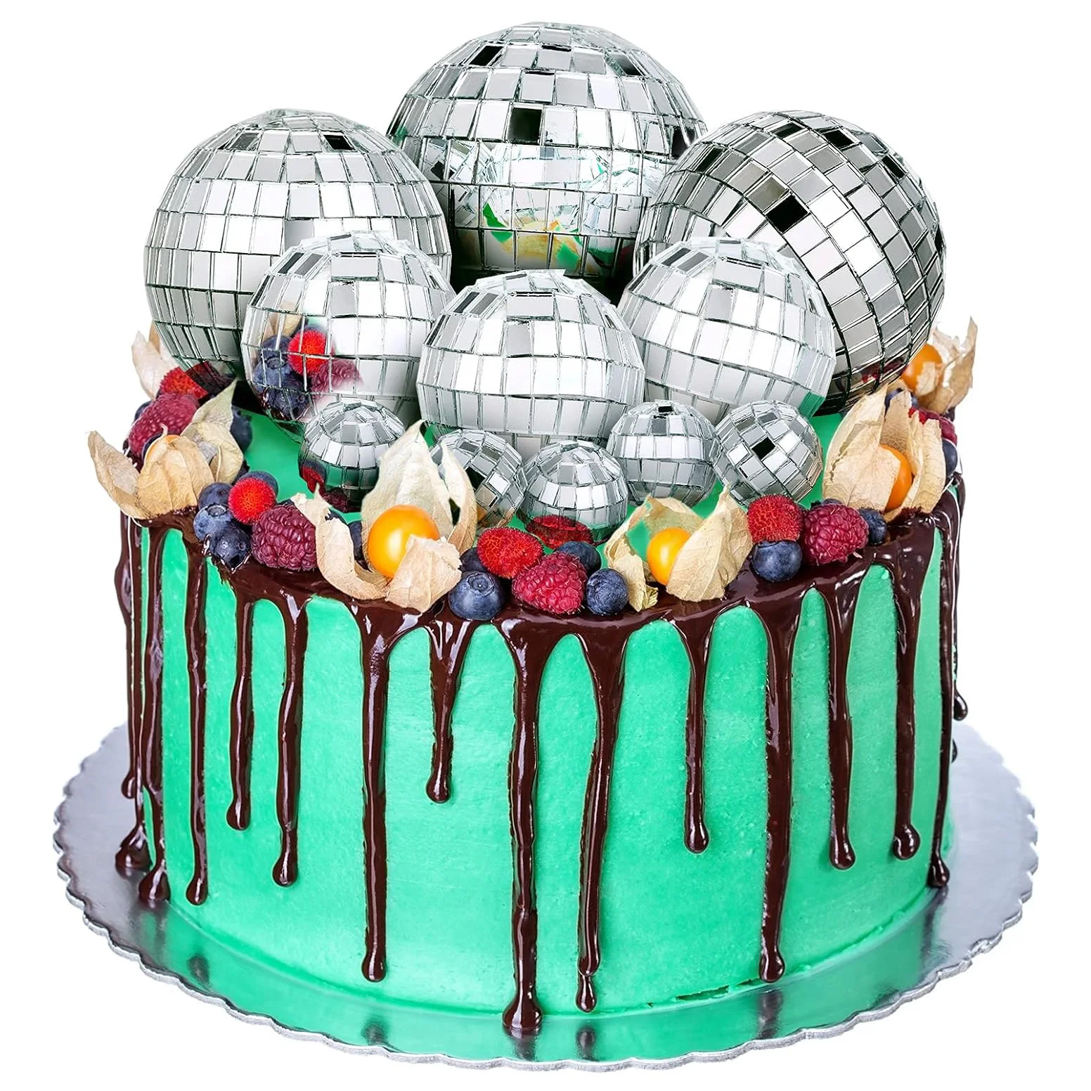 5pcs 2-5cm Disco Ball Cake Topper Mirror Disco Balls Cake Toppers for Birthday Cake Decoration Wedding Disco Theme Party Decor