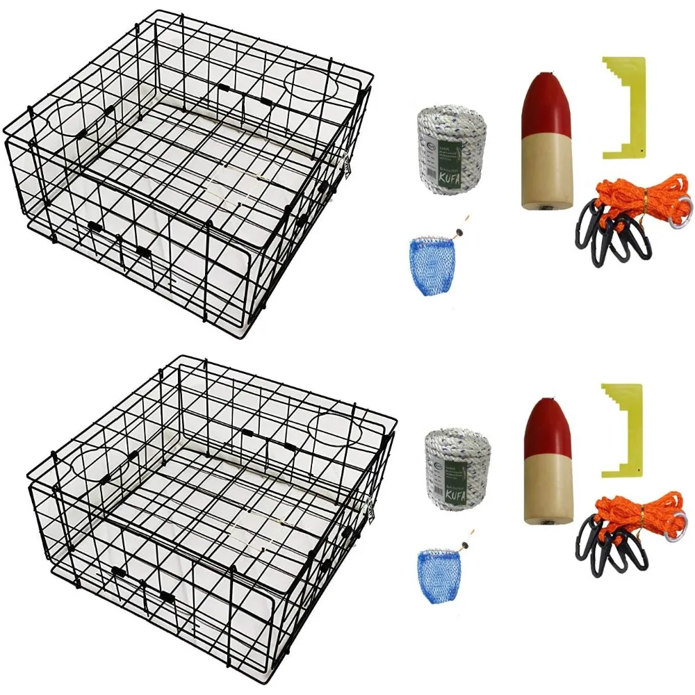 2-Pack Vinyl Coated Crab Trap with Crabbing Accessory Kit Durable 4 Arm Harness Durable Plastic Bait Bag