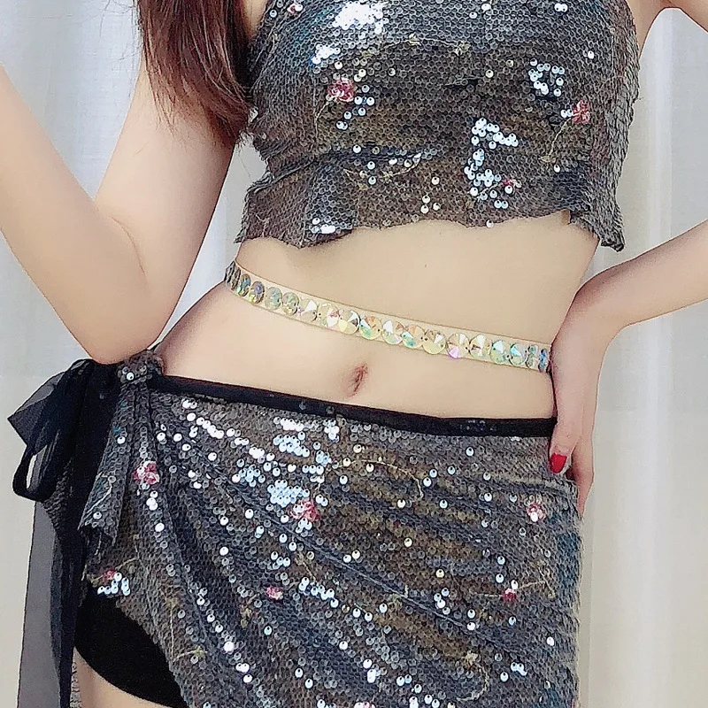 أحزمة خصر للنساء لرقص البطن، إكسسوارات رقص البطن، سلسلة ملونة مرنة، سلسلة ماسية، سلسلة مجوهرات لفساتين الرقص