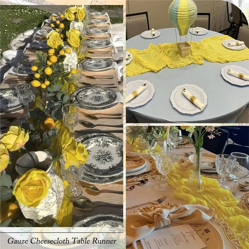 ABYN-12Pack Light Yellow Table Runner 17X108inch Light Yellow Cheesecloth