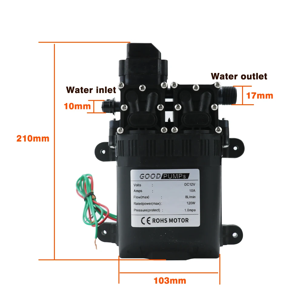 12V DC Automatic Water Pump High Pressure Diaphragm Water Pump 120W 8L/Min Electric Multifunctional Self-priming Pump