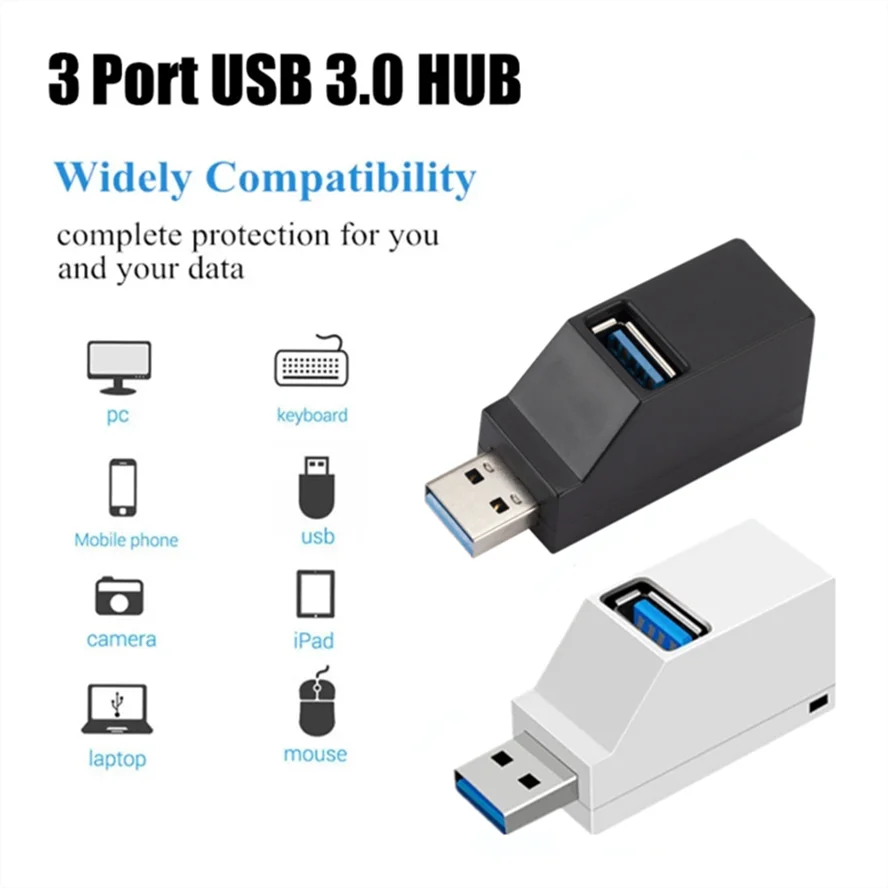 Mini USB 3.0 HUB 3 Ports USB 2.0 HUB Adapter Extender For PC Laptop MacBook Mobile Phone High Speed Data Transfer USB Splitter