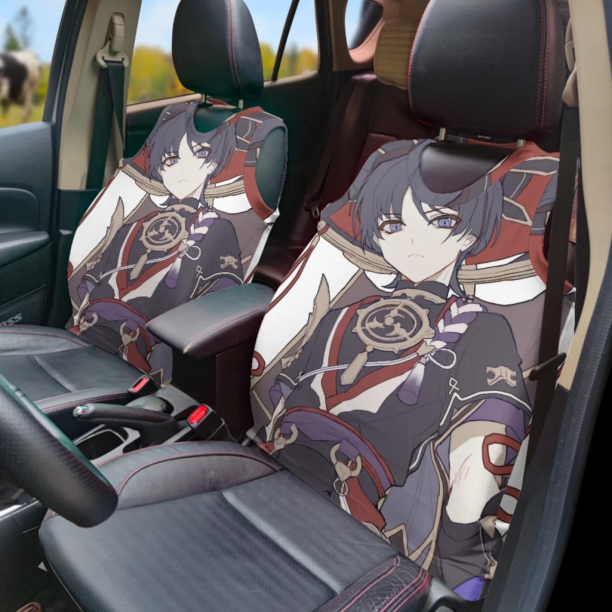 INSTANTARTS Genshin Impact Car Front Vest Seat Cover Anime Trend Auto Intorior Decor Easy to Install Vehicles Vest Covers