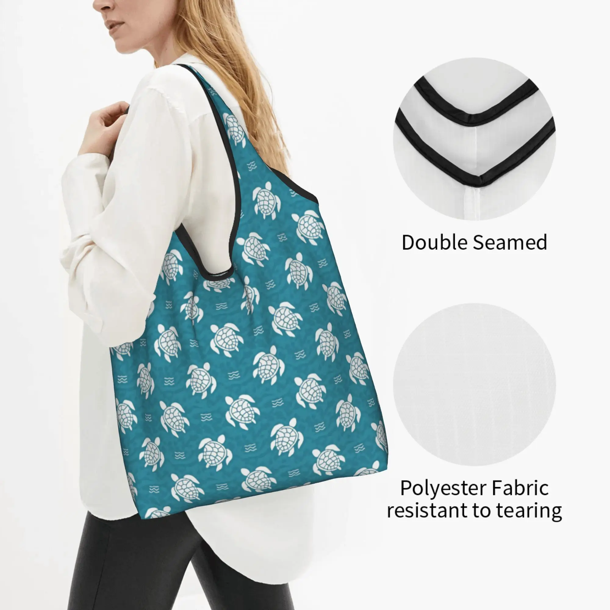 Reusable Medium Scale Sea Turtles on Turquoise Blue Ocean Water Background Shopping Bag Tote Bag Portable Groceries Shopper Bags