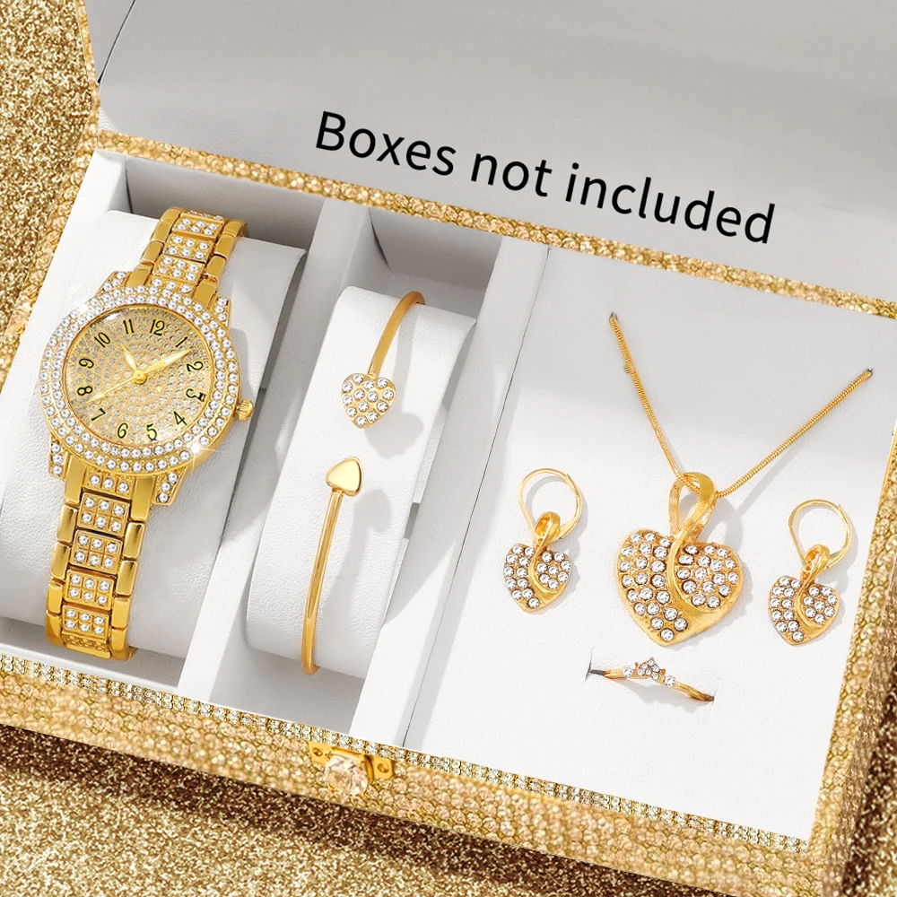 6pcs ladies' exquisite and fashionable quartz watches and exquisite accessories set, suitable for daily wear and holiday gifts