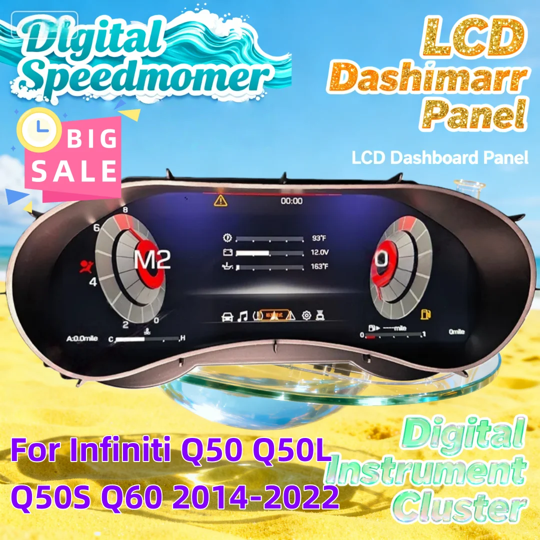 

12.3" Digital Instrument Panel Cluster Virtual Cockpit Dashboard For Infiniti Q50 Q50L Q50S Q60 2014-2022 Speedometer Odometer