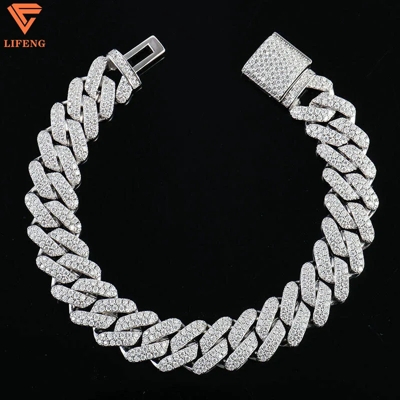 Custom 18K Gold Plated Men Hiphop Jewelry 925 Sterling Silver Cuban Link Chain VVS Moissanite Fashion Bracelet Necklace