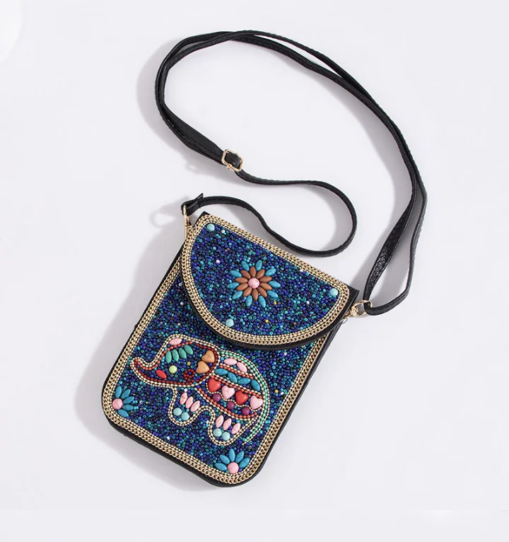 Bohemian-Style Pearl-Bead Flower-Shaped PU Travel Photo Album Single-Shoulder Crossbody Magnetic Closure
