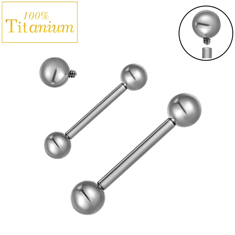 G23 Titanium Tongue Ring Rod Internal Thread Straight Barbells 12/14/16/18/20/22/24/30/32/34mm Nipple Piercing Bars Body Jewelry