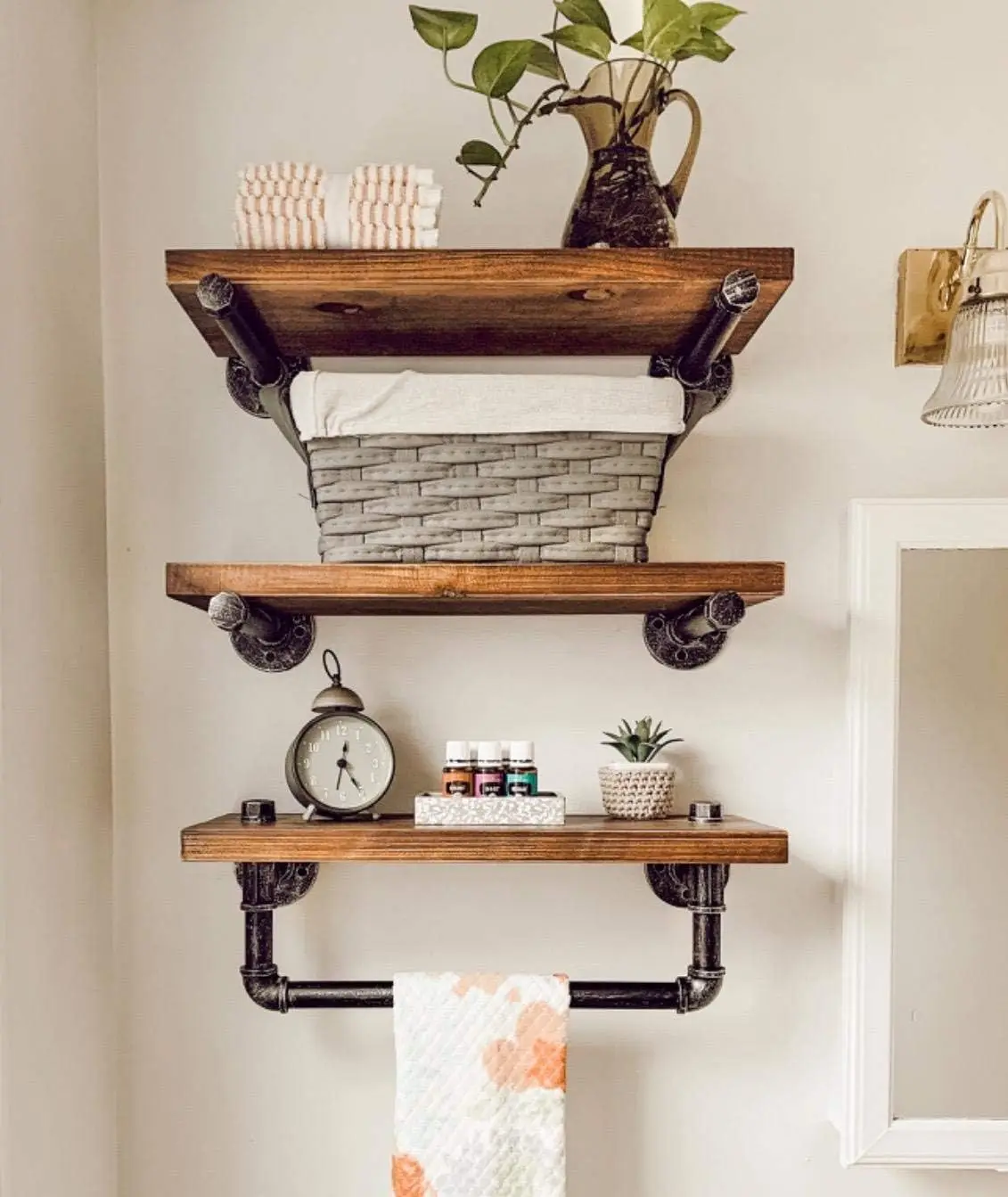 Industrial Pipe Bathroom Shelves Wall Mounted 3 Tier Bathroom Shelves Rustic Wall Pipe Shelving for Bathroom Decor