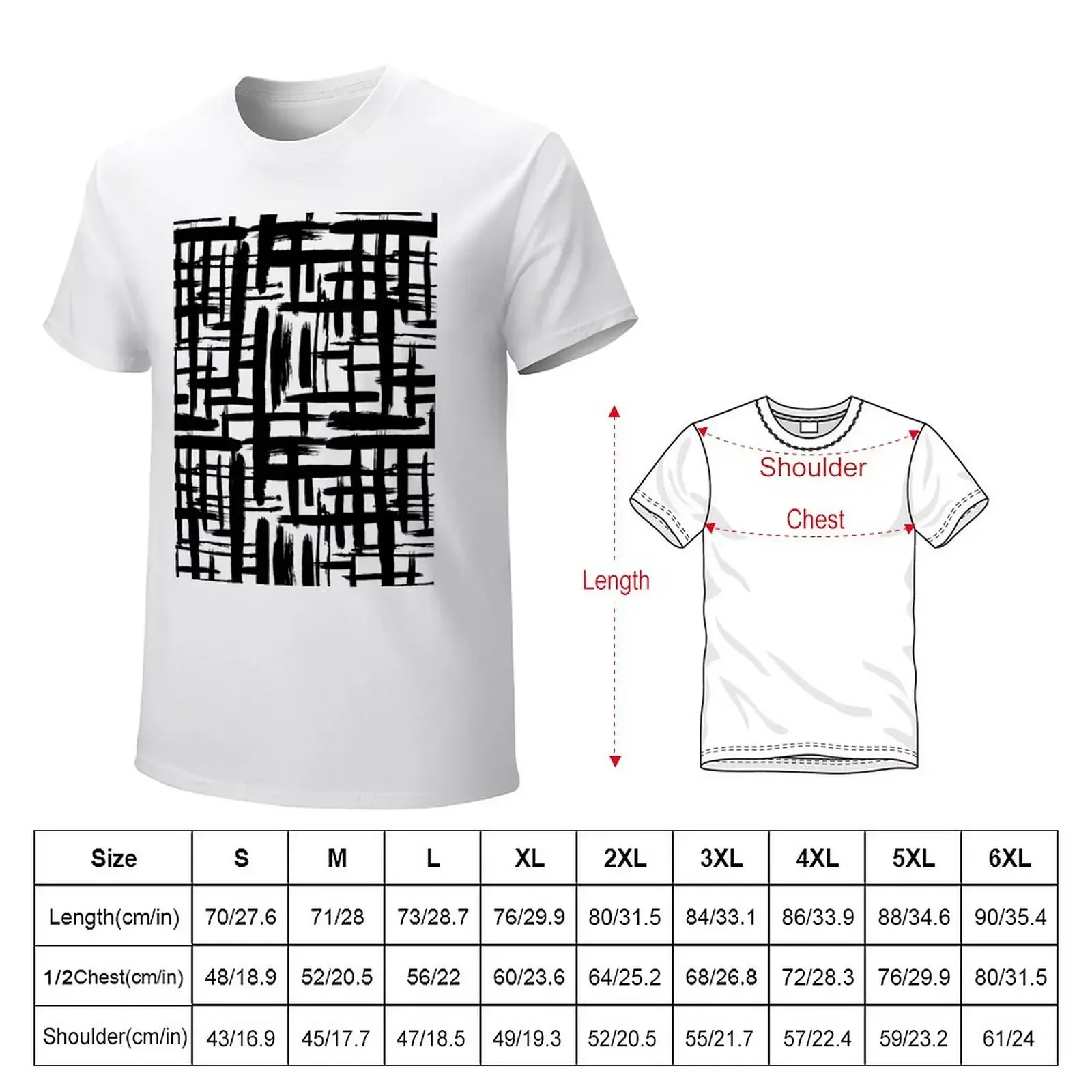 Scandinavian Abstract grunge pattern, paint strokes, grid, black on white background T-Shirt vintage t shirts outfits for men