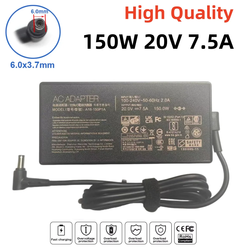 150W 20V 7,5 A 6,0x3,7mm ADP-150CH B Power Adapter Für ASUS TUF Gaming FX705DT FX505D FX505DU FX505DT A18-150P1A Laptop Ladegerät