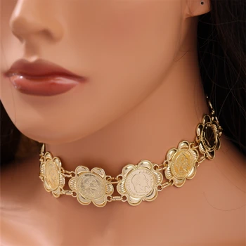 Collar con forma de moneda de dinero francés Vintage, joyería de caftán de boda con forma de flor para mujer