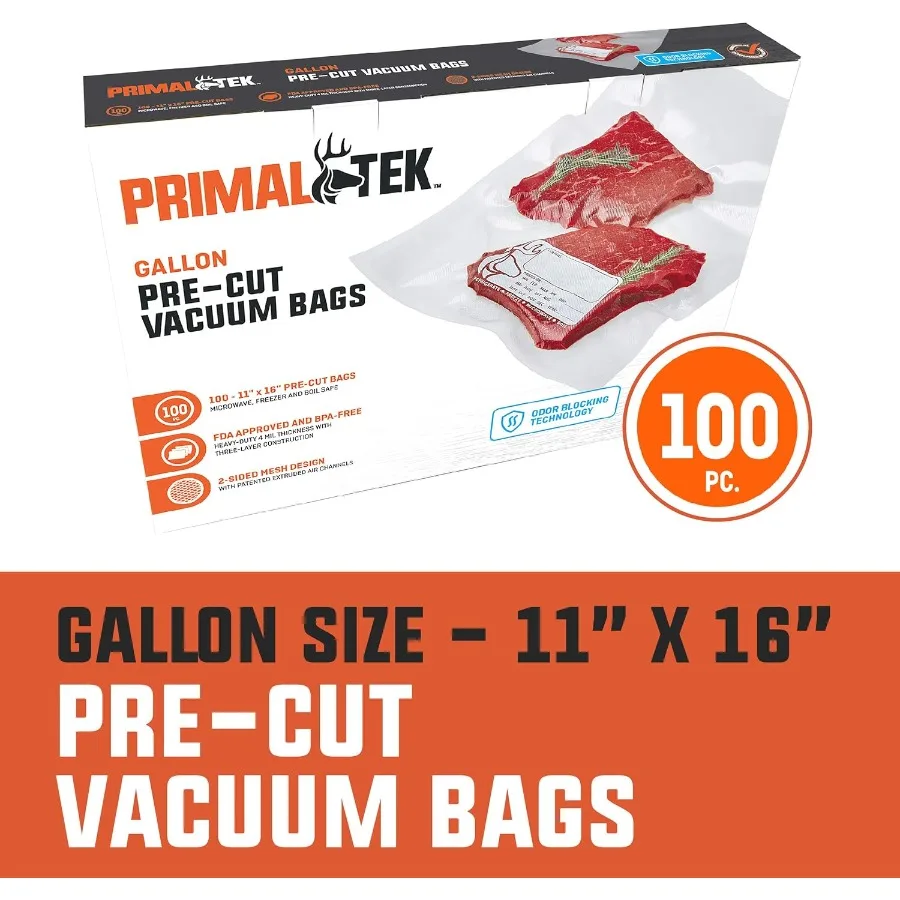 11 x 16 Pre-Cut Vacuum Bags 100 1 Gallon Bags for Food Preservation BPA-Free Vacuum Sealer Bags Microwave Freezer and Boil Safe