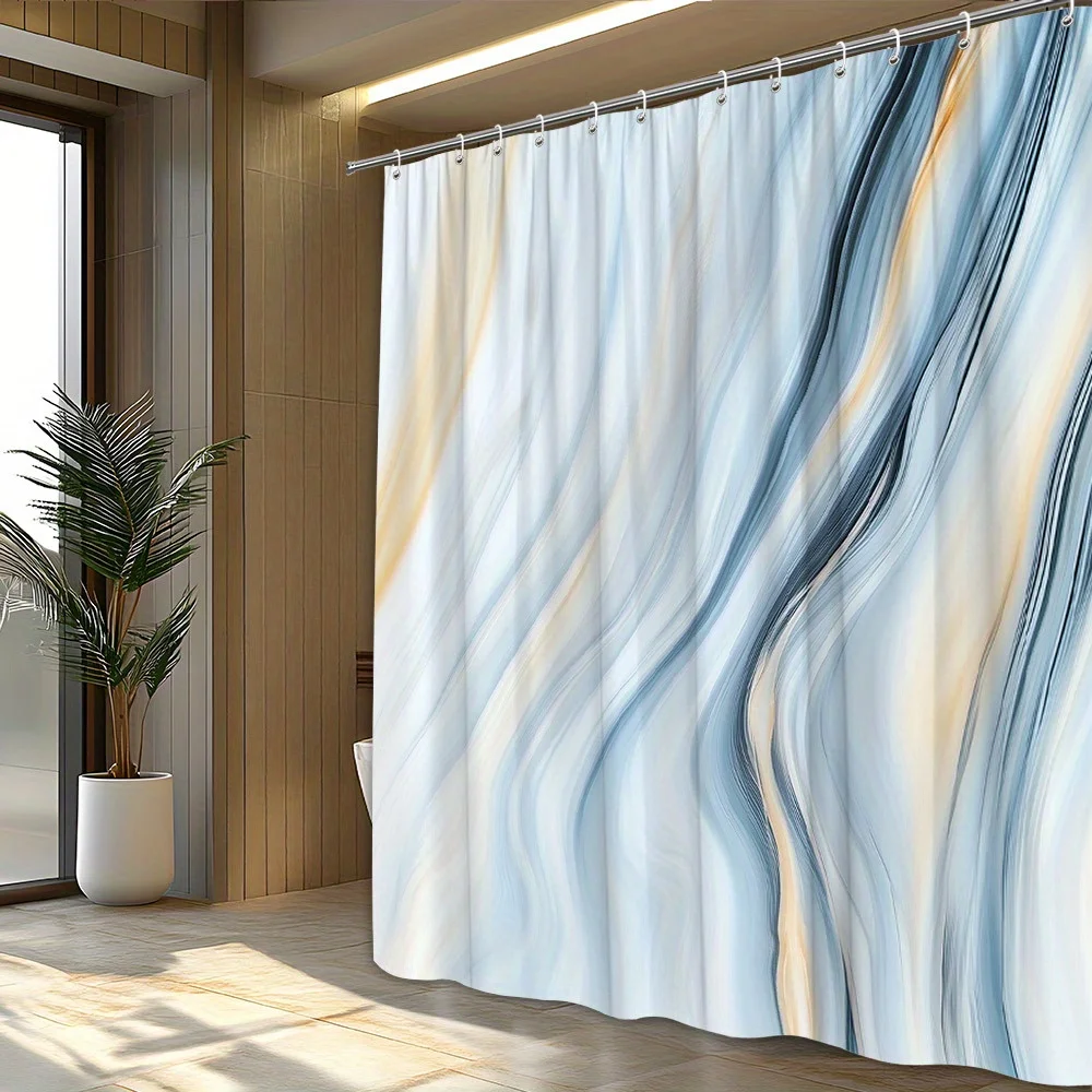 Abstract Blue Wave Marble Pattern Shower Curtain Waterproof Luxury Bathroom Curtain Liner for Modern Home Decor