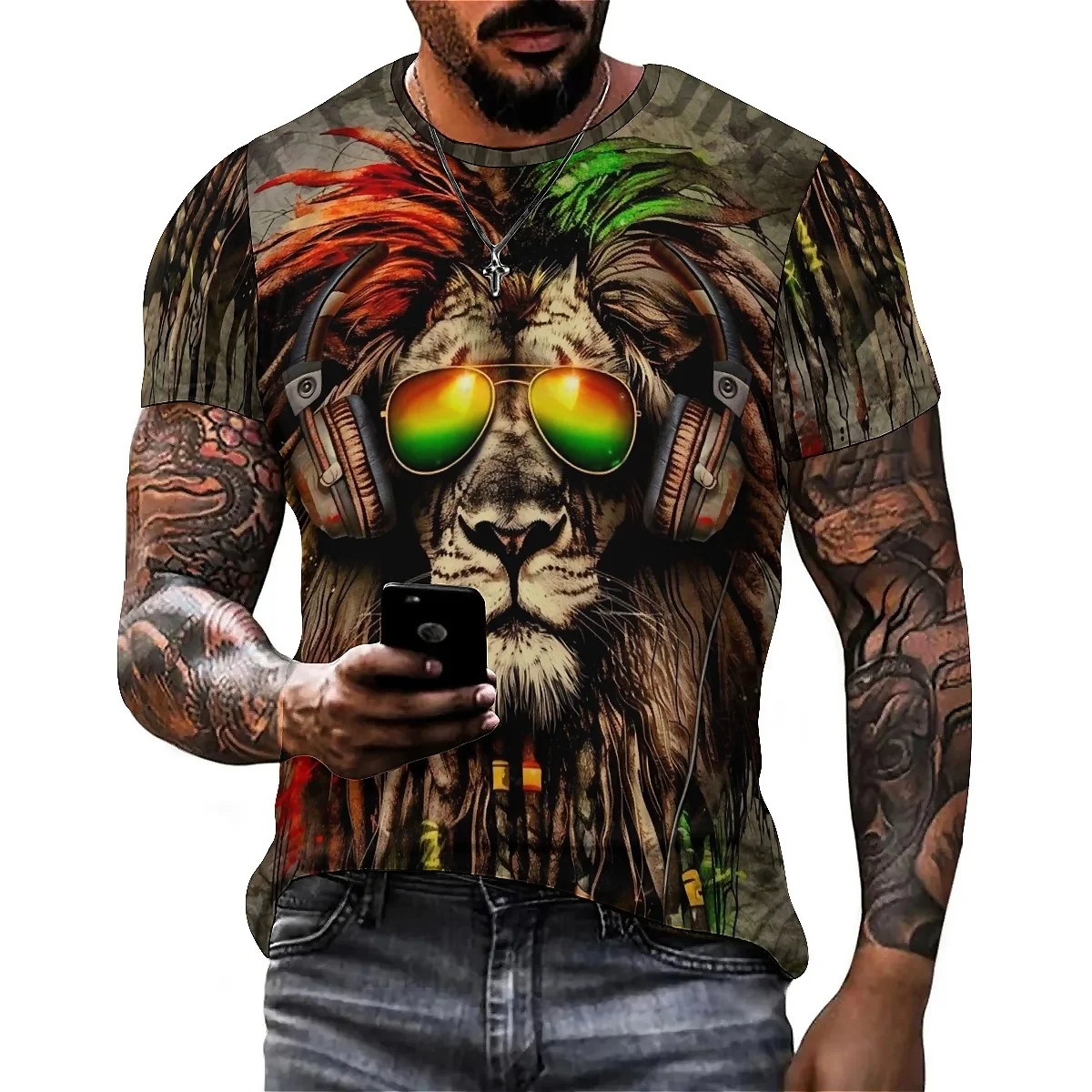 Gothic style men's 3D printed short sleeved T-shirt, dark style business casual breathable fabric, street trendy elements, carni
