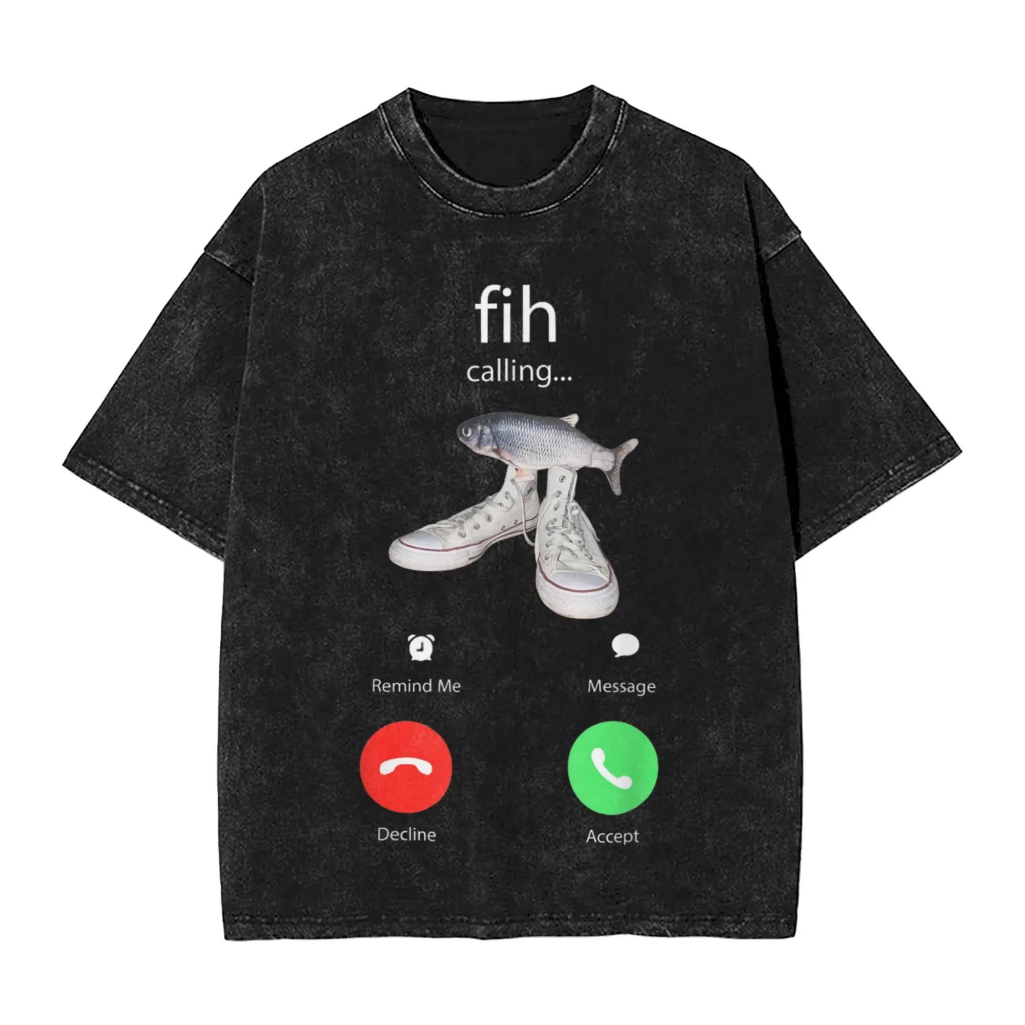 Funny Fish Fih with Shoes is Calling Trendy T-Shirt Summer Vintage T-Shirts Casual Hip Hop Tshirt Male Short Sleeve Simple Tees